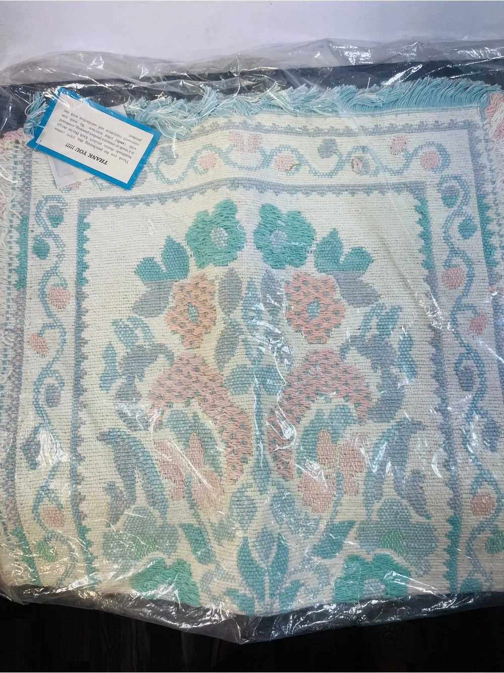 New Pastel Floral Woven 22 x 40 Throw Rug - Aqua & Pink and Placemat